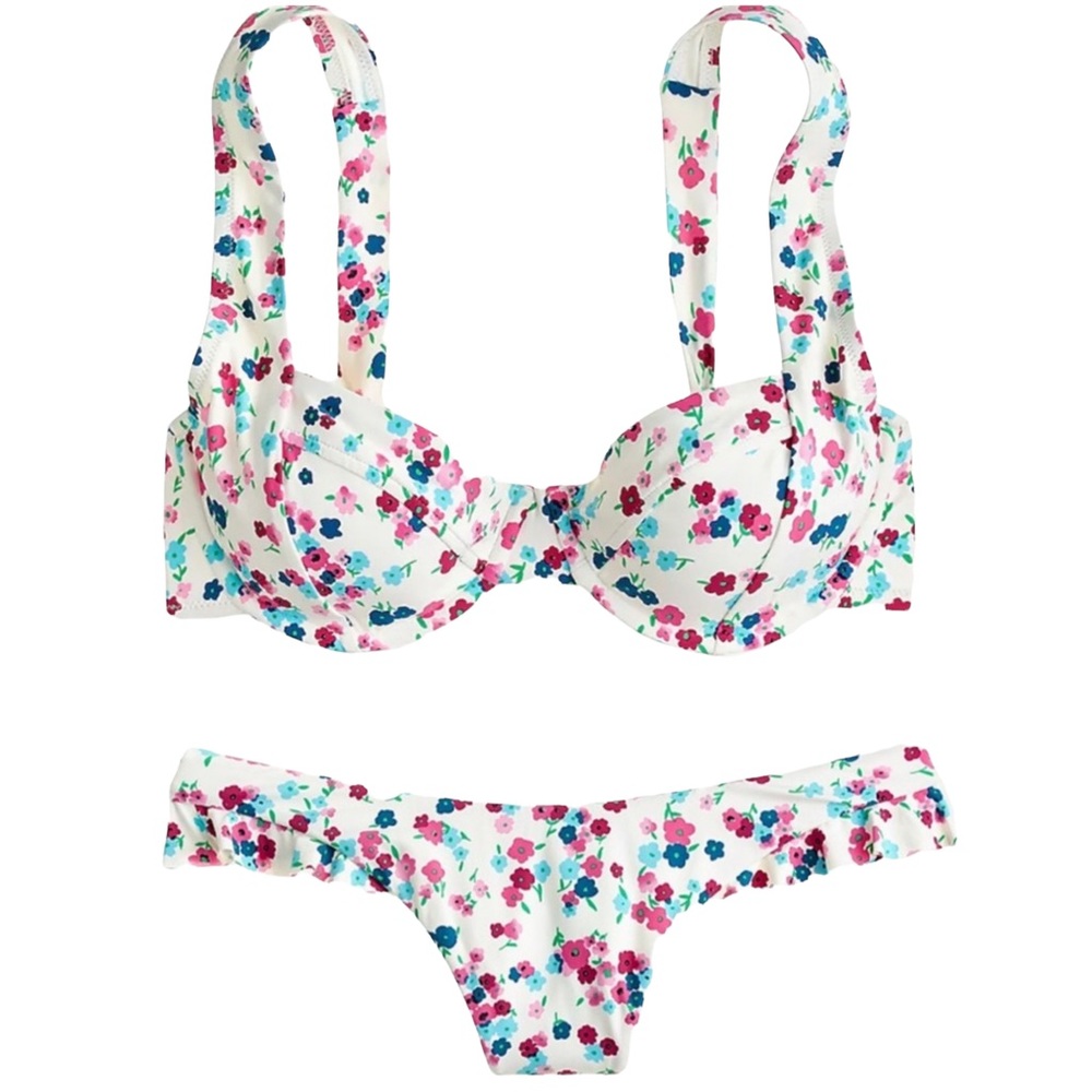 J Crew Underwire Ruffle Bikini in Little Blooms 36A Top Large Bottom NWT